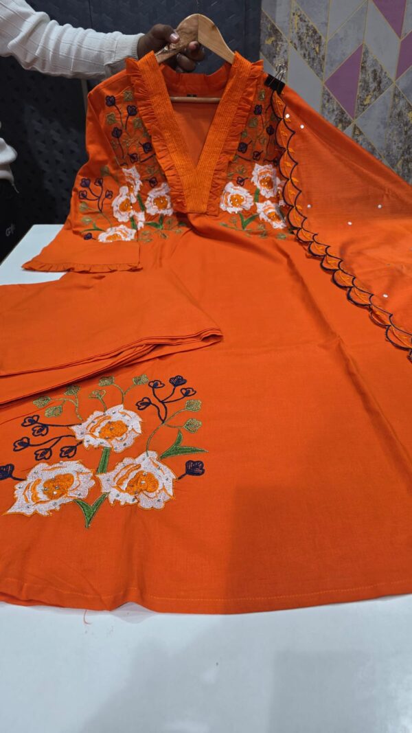 Beautiful cotton fabric gher kurti pant and dupatta - Image 6