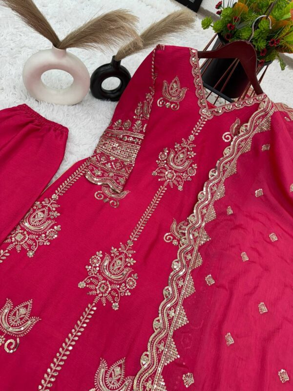 Sharara  Collection Pure Heavy Chinnon Silk Top-Bottom And Dupatta Set - Image 2