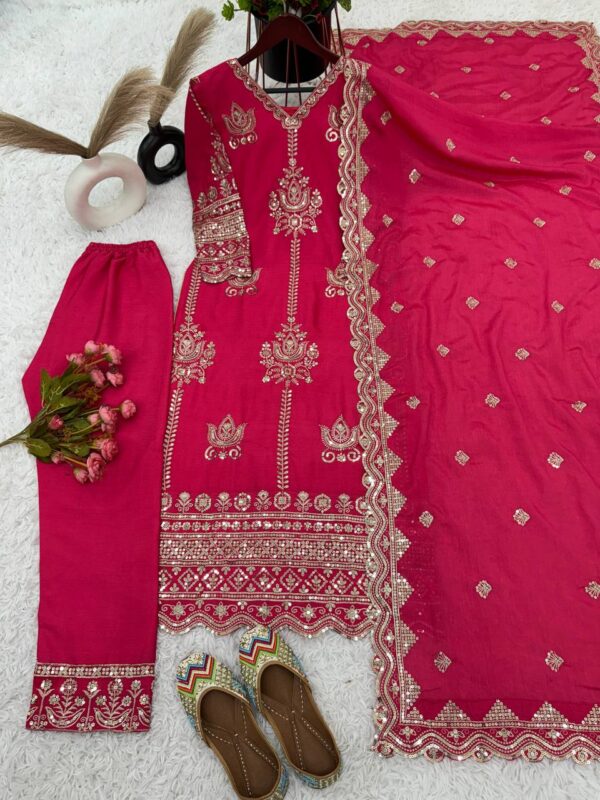 Sharara  Collection Pure Heavy Chinnon Silk Top-Bottom And Dupatta Set - Image 3