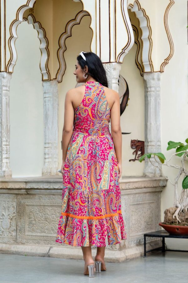 Beautiful Heavy Cotton Fabric Printed Pink Full Gown - Image 4