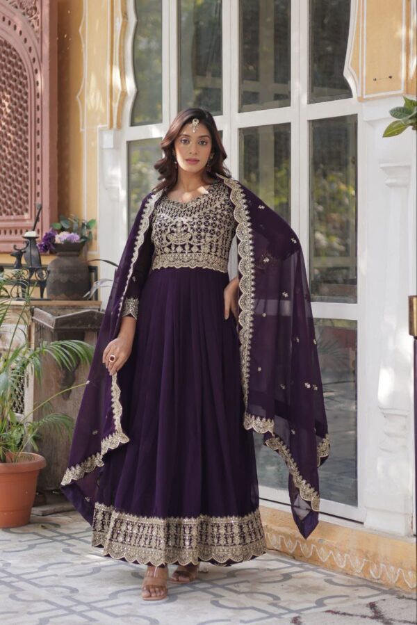 Faux Blooming with Embroidery Zari Sequins-work Premium Designer Readymade Gown - Image 3