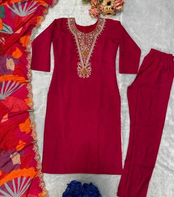 NEW DESIGNER PARTY WEAR TOP AND PANT WITH FANCY DUPATTA - Image 5