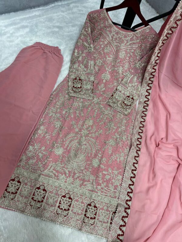 Heavy Georgette Top-Plazzo And Dupatta Set Fully Stitched - Image 3